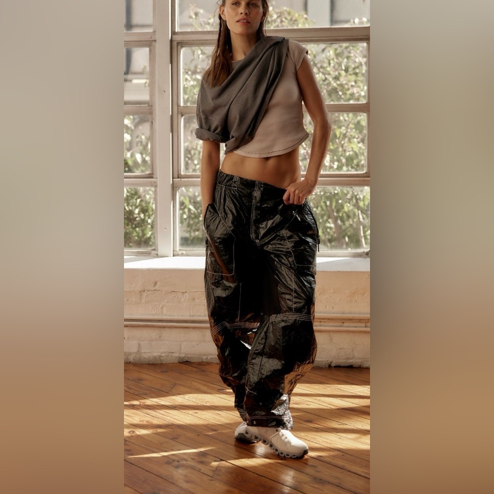 Free People Movement Rough Rider Rich Black Elastic Parachute Tyvek Pants NWOT M - Picture 4 of 16